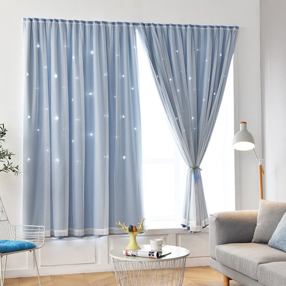 No Drill Magic Tape Star Cutout Blackout Curtains Double Layer Sheer Privacy Thermal Insulated Window Drapes Bedroom Living Room  59.1in x 27.6in for Home Windows Blackout Privacy Home Windows