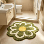 Flower Shaped Bathroom Floor Mat 31x31in Soft Absorbent Non Slip Anti Skid Bath Rug Decorative Waterproof for Home Shower Entrance