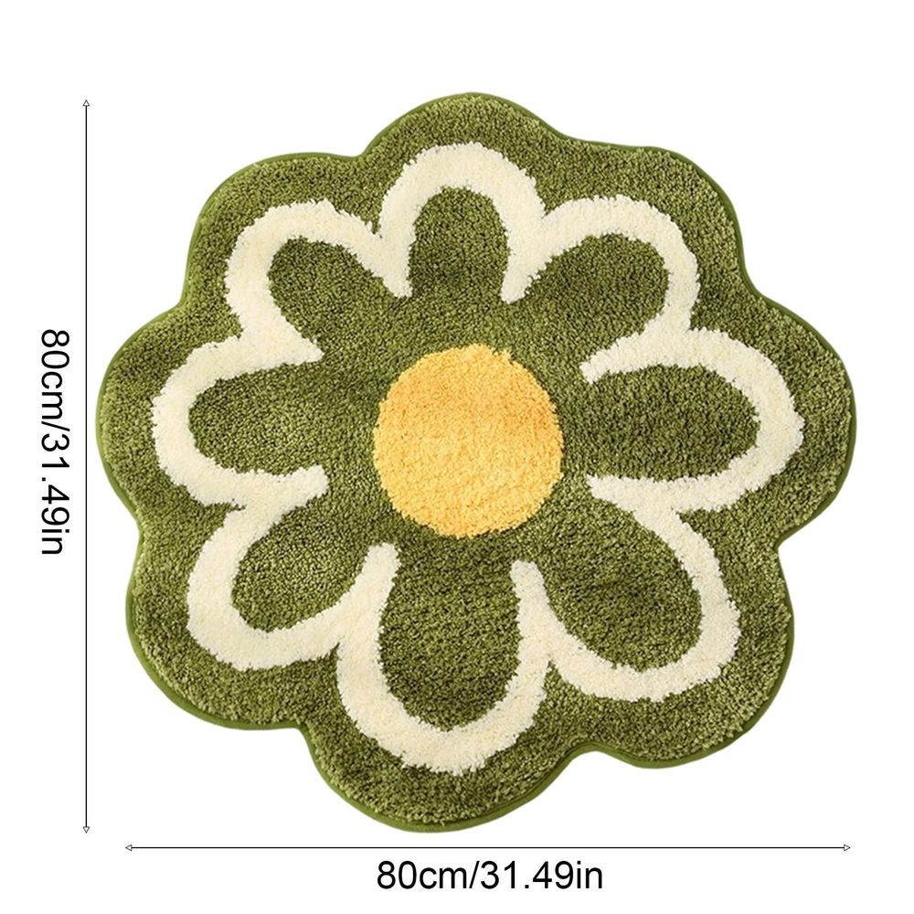 Flower Shaped Bathroom Floor Mat 31x31in Soft Absorbent Non Slip Anti Skid Bath Rug Decorative Waterproof for Home Shower Entrance