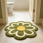 Flower Shaped Bathroom Floor Mat 31x31in Soft Absorbent Non Slip Anti Skid Bath Rug Decorative Waterproof for Home Shower Entrance