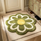 Flower Shaped Bathroom Floor Mat 31x31in Soft Absorbent Non Slip Anti Skid Bath Rug Decorative Waterproof for Home Shower Entrance