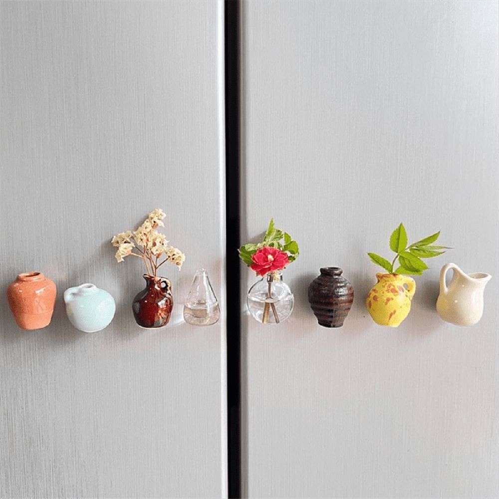 8PCS Mini Vase Magnets for Fridges, Mini Ceramic Vase Refrigerator Magnets, 3D Flower Vase Cute Plant Vase Fridge Magnet
