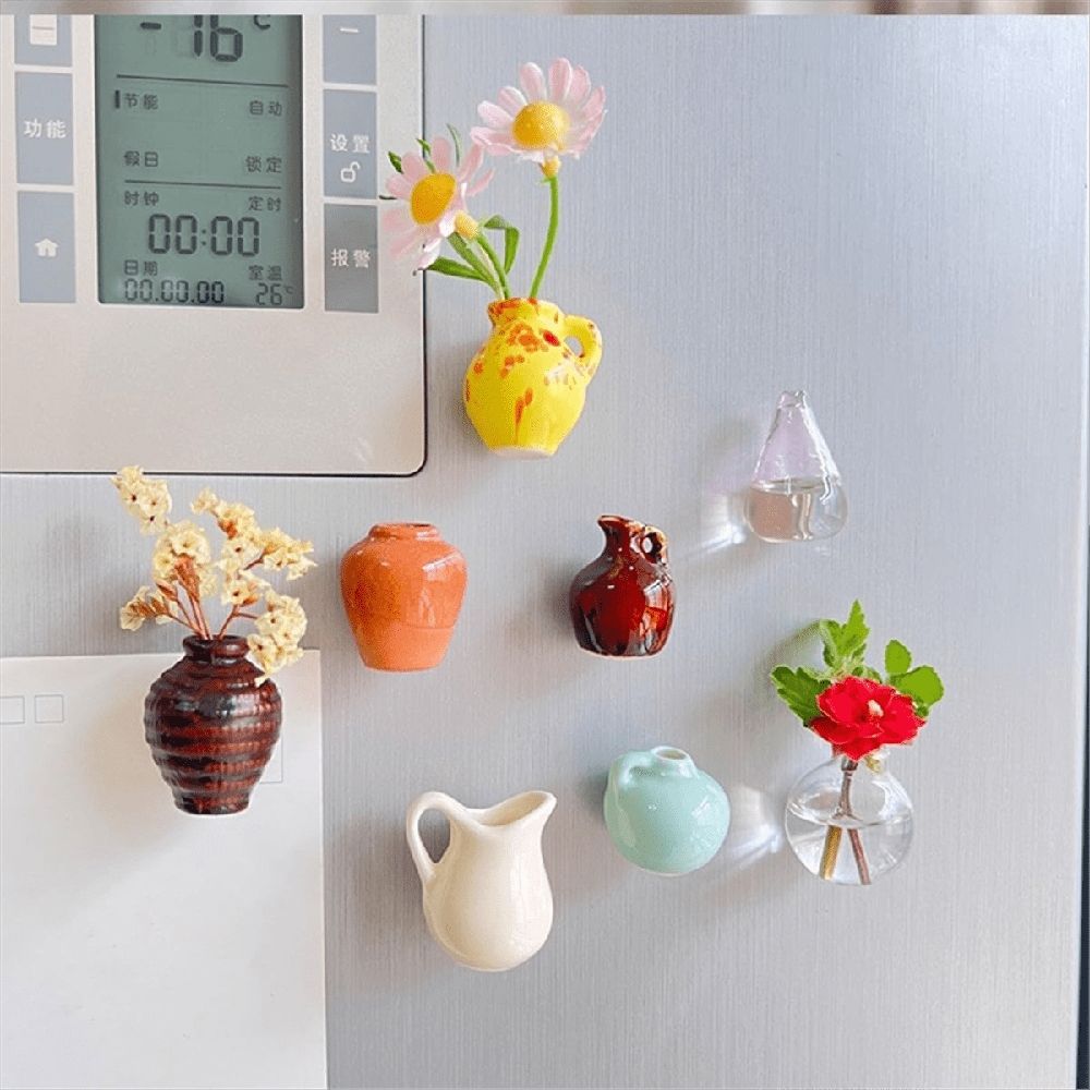 8PCS Mini Vase Magnets for Fridges, Mini Ceramic Vase Refrigerator Magnets, 3D Flower Vase Cute Plant Vase Fridge Magnet