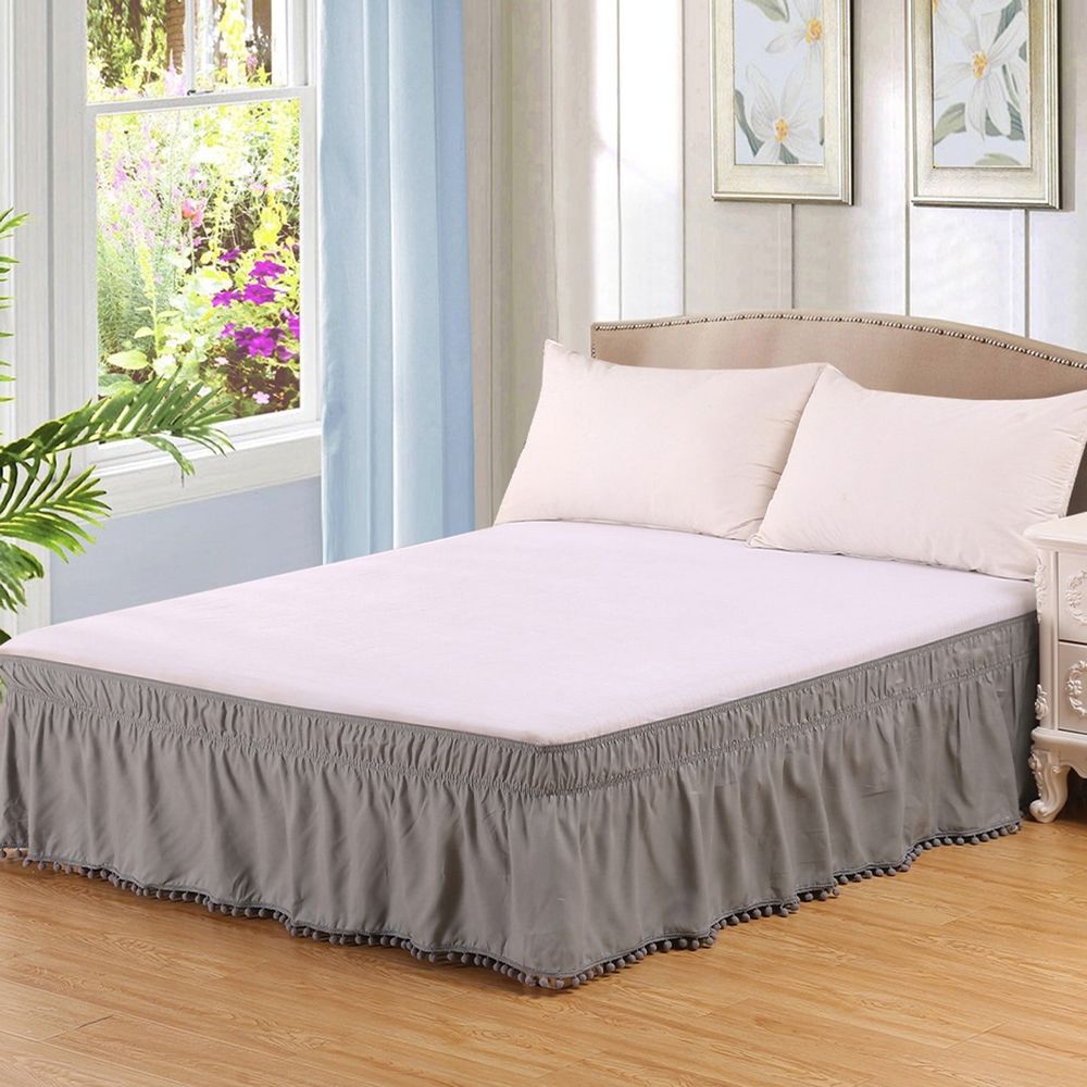 Wrap Around Bed Skirts for Queen Beds Adjustable Elastic Dust Ruffles Easy Fit Wrinkle and Fade Resistant Silky Luxurious Fabric Machine Washable