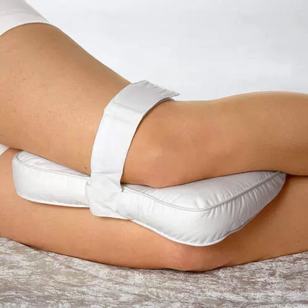Ergonomic Knee Pillow with Strap - Breathable Nylon Leg Pillow for Side Sleepers, Pregnancy Pain Relief, Portable Leg Cushion for Better Sleep, White