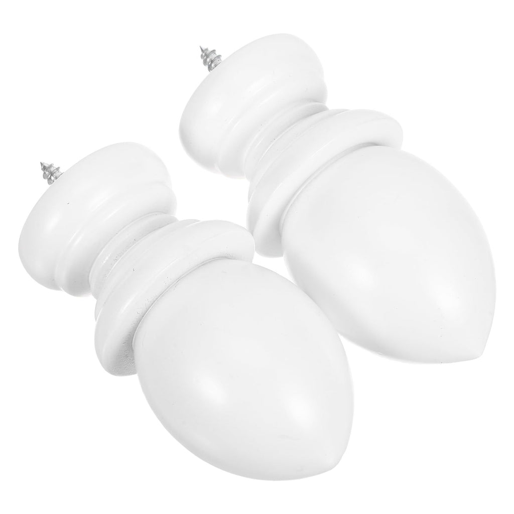 2Pcs Decorative Wooden Curtain Rod Finials White Wood Replacement End Caps