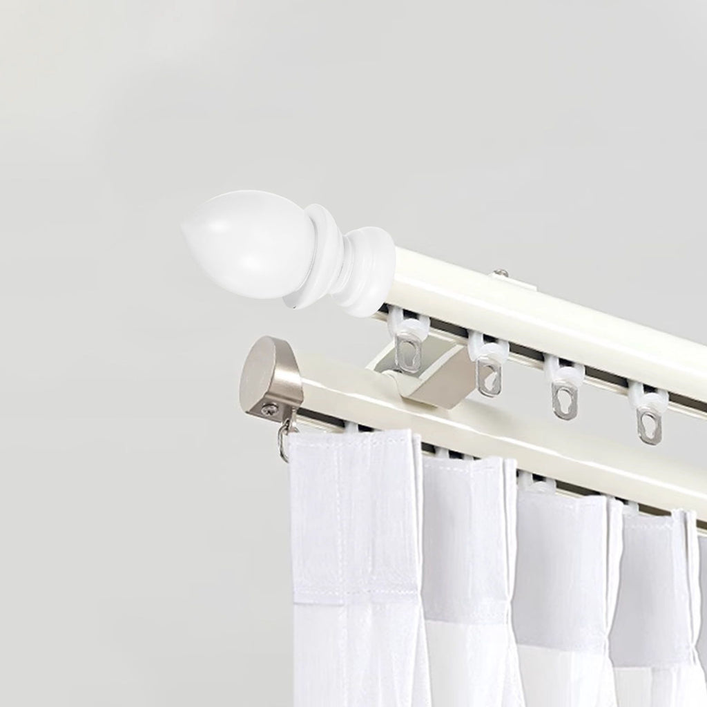 2Pcs Decorative Wooden Curtain Rod Finials White Wood Replacement End Caps