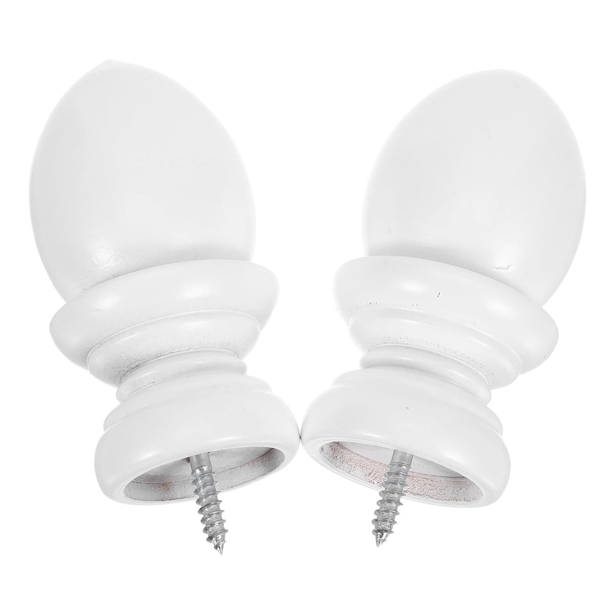 2Pcs Decorative Wooden Curtain Rod Finials White Wood Replacement End Caps