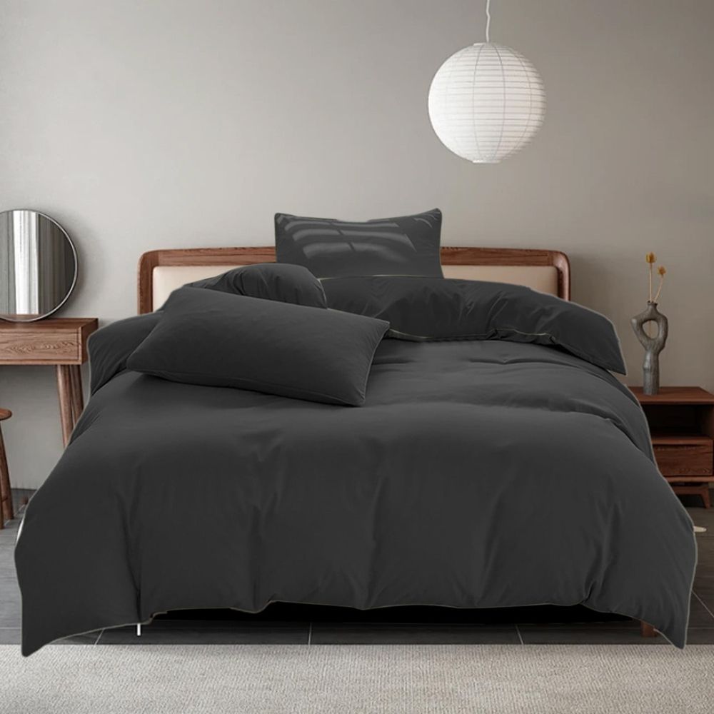 Cotton Blend 4 Piece Bedding Set - Bed in a Bag with Flat Sheet, Fitted Sheet, Duvet Cover and Two Pillowcases - Machine Washable All Season Bedroom Bedding for Home Guest Room