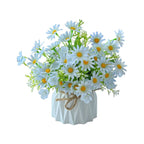 Artificial Chrysanthemum Flower Arrangement - Fake Silk Plants Bouquet in Pot for Home Decor - Living Room Dining Table Office Shelf Desk Ornament - No Maintenance Faux Potted Plants Set with Vase