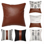 Boho Throw Pillow Covers, Modern Farmhouse Decorative Pillow Covers for Couch Sofa Bed,Faux Leather Pillow Covers, 18 x 18inch