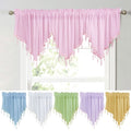 Semi Sheer Valance Curtains for Girls Room, Rod Pocket Beaded Trim Tassel Voile Window Valance Kids Room Decor Kitchen Curtains for Bathroom Cafe Nursery, Each W51 x L24 Inch