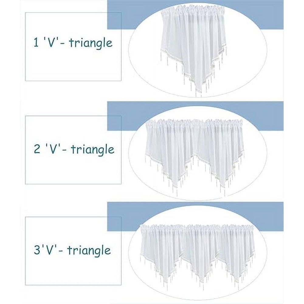 Semi Sheer Valance Curtains for Girls Room, Rod Pocket Beaded Trim Tassel Voile Window Valance Kids Room Decor Kitchen Curtains for Bathroom Cafe Nursery, Each W51 x L24 Inch