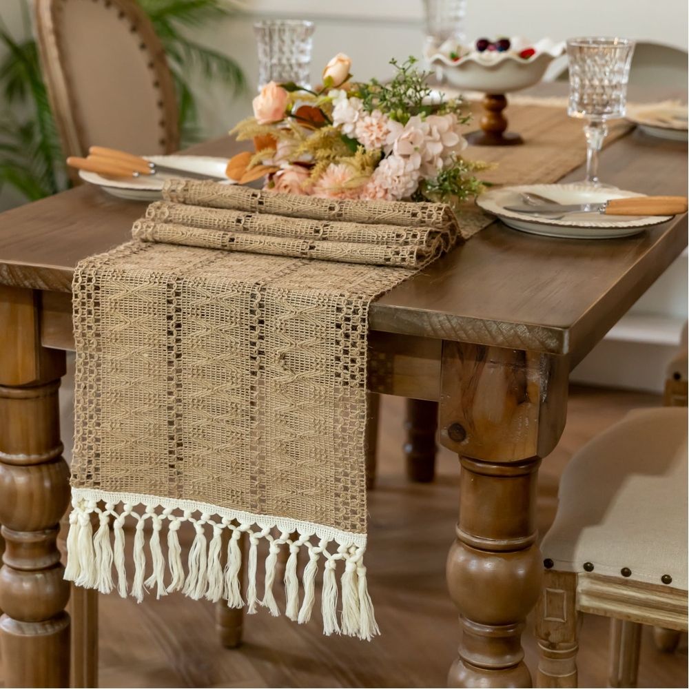 Farmhouse 72 inches Woven Rustic Table Runner for Home Decor Dining Fall Thanksgiving Christmas 13x72 inches