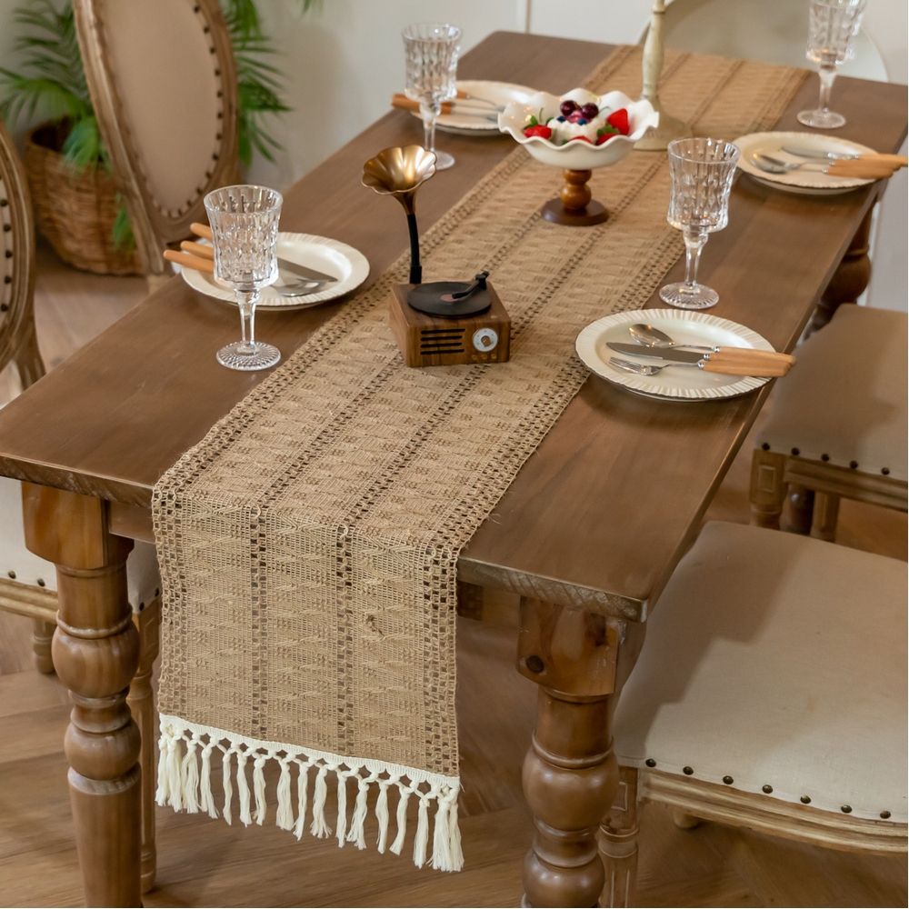 Farmhouse 72 inches Woven Rustic Table Runner for Home Decor Dining Fall Thanksgiving Christmas 13x72 inches