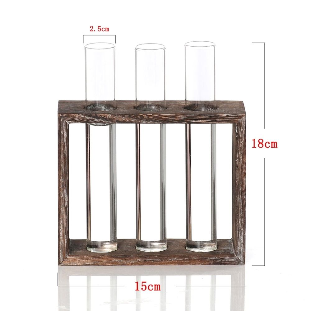 Natural Style Hydroponic Glass Tube Vase with Multi Wood Base, 1 Piece Decorative Plant Holder for Home and Office