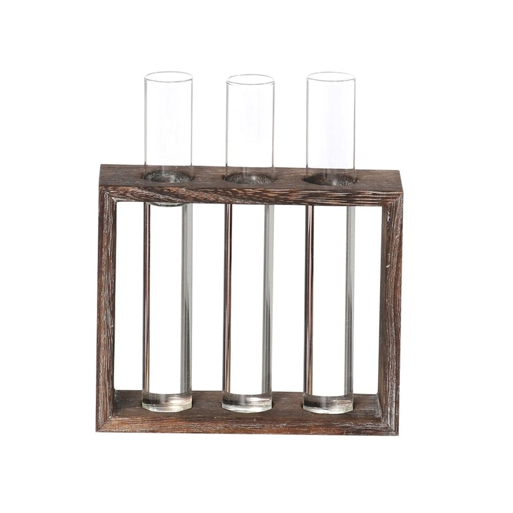 Natural Style Hydroponic Glass Tube Vase with Multi Wood Base, 1 Piece Decorative Plant Holder for Home and Office