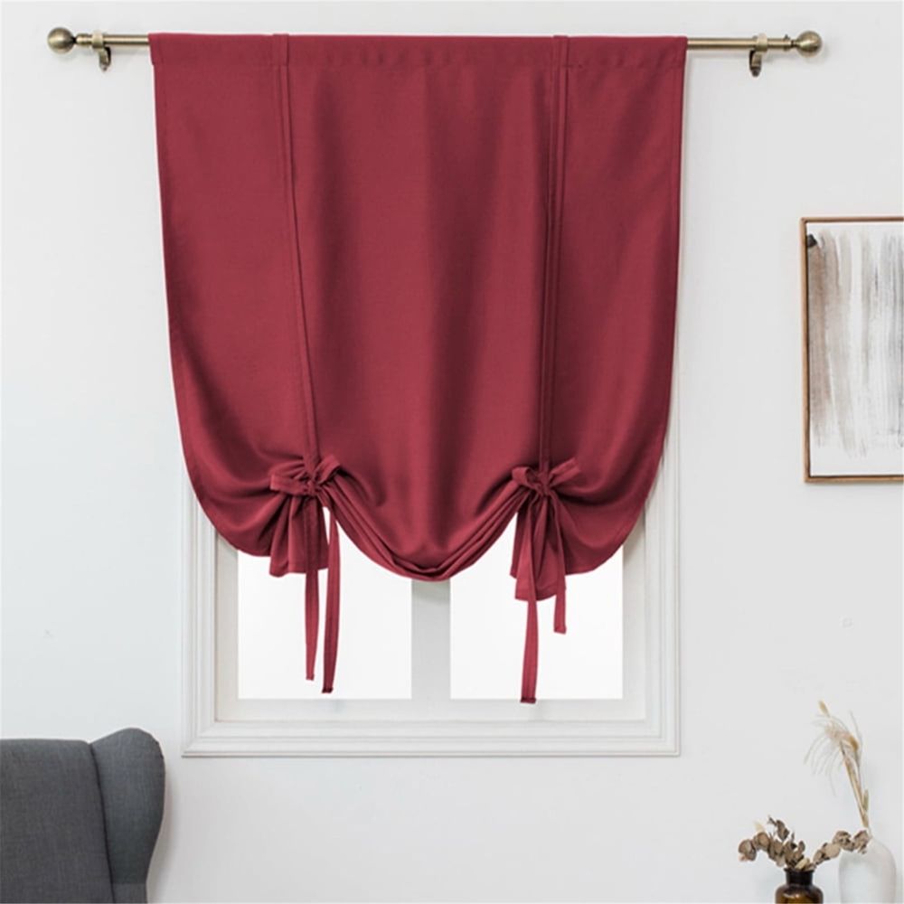 Blackout Tie Up Curtain Thermal Insulated Curtain Red Tie Up Shade for Small Window (Rod Pocket Panel, 23.6"W x 47.2"L, Set of 1)