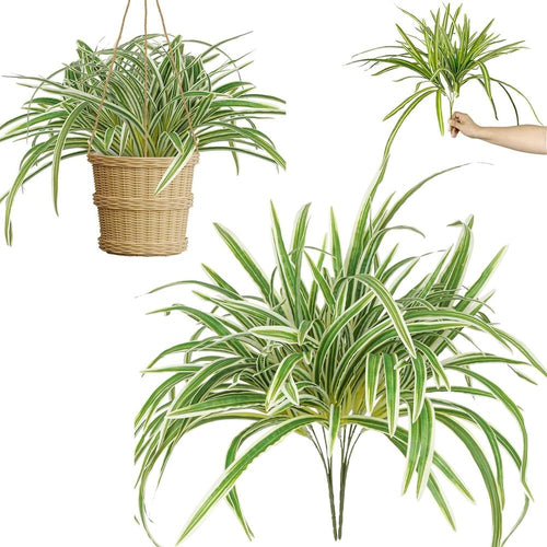 1 5-Pronged Golden-Edged Spider Plant Clearance! Artificial Plant Large Greenery Plants Outside Faux Plants Bushes for Indoor Table Outdoor Planter Decor,Green,23.62
