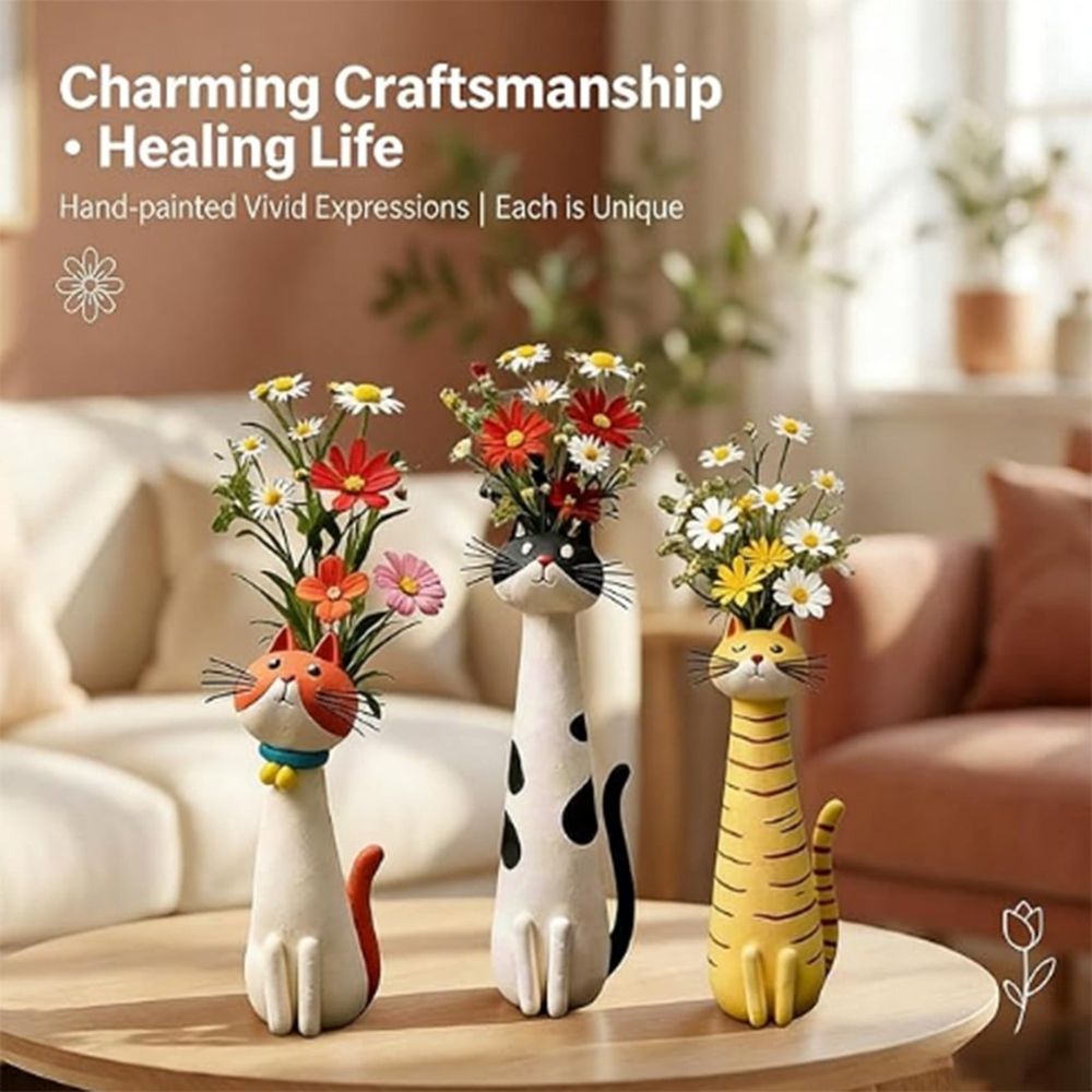 Flower Vases for Centerpieces,Handcrafted Quirky Cat Vase, Cat Flower Vase, Funny Kitty Planter for Desk, Shelf, Boho Home Decor, Unique Gift for Cats Lovers,Flower Vases for Bouquet,Orange