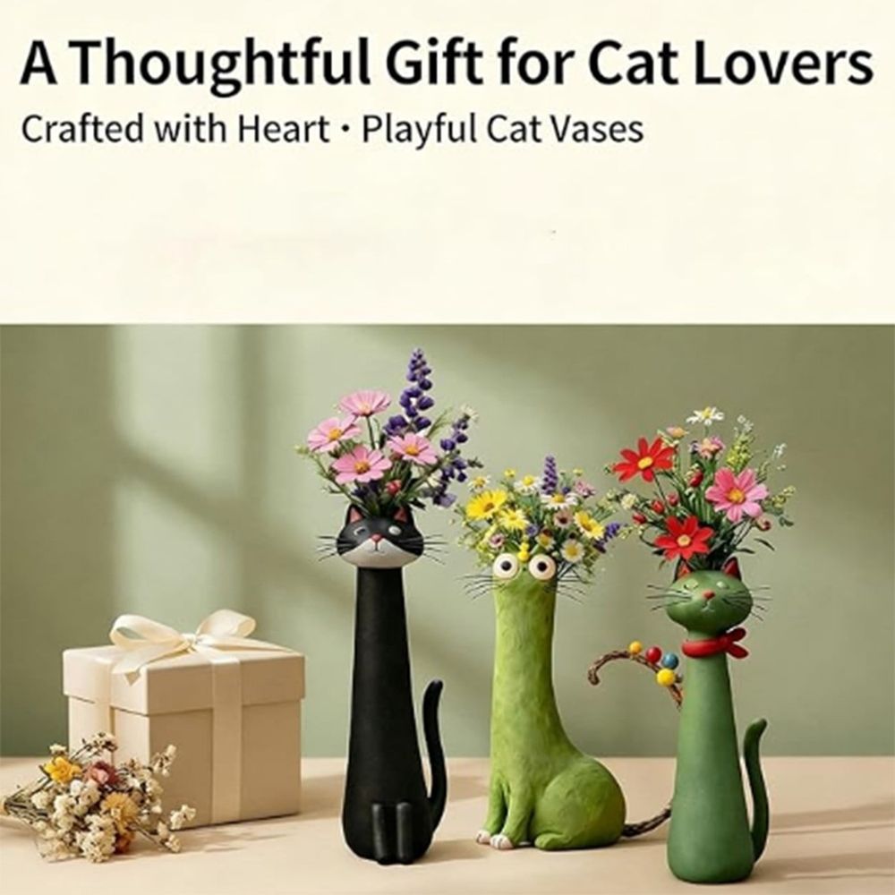 Flower Vases for Centerpieces,Handcrafted Quirky Cat Vase, Cat Flower Vase, Funny Kitty Planter for Desk, Shelf, Boho Home Decor, Unique Gift for Cats Lovers,Flower Vases for Bouquet,Orange