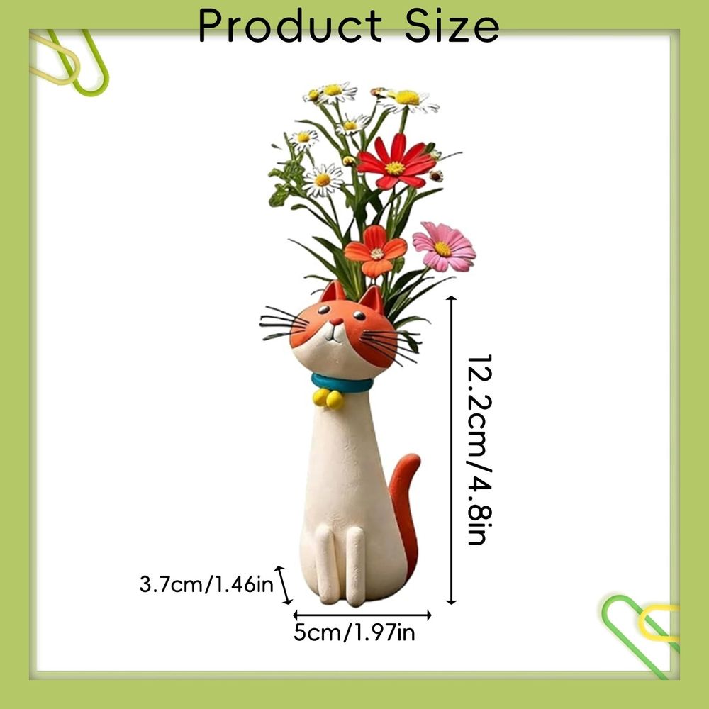 Flower Vases for Centerpieces,Handcrafted Quirky Cat Vase, Cat Flower Vase, Funny Kitty Planter for Desk, Shelf, Boho Home Decor, Unique Gift for Cats Lovers,Flower Vases for Bouquet,Orange