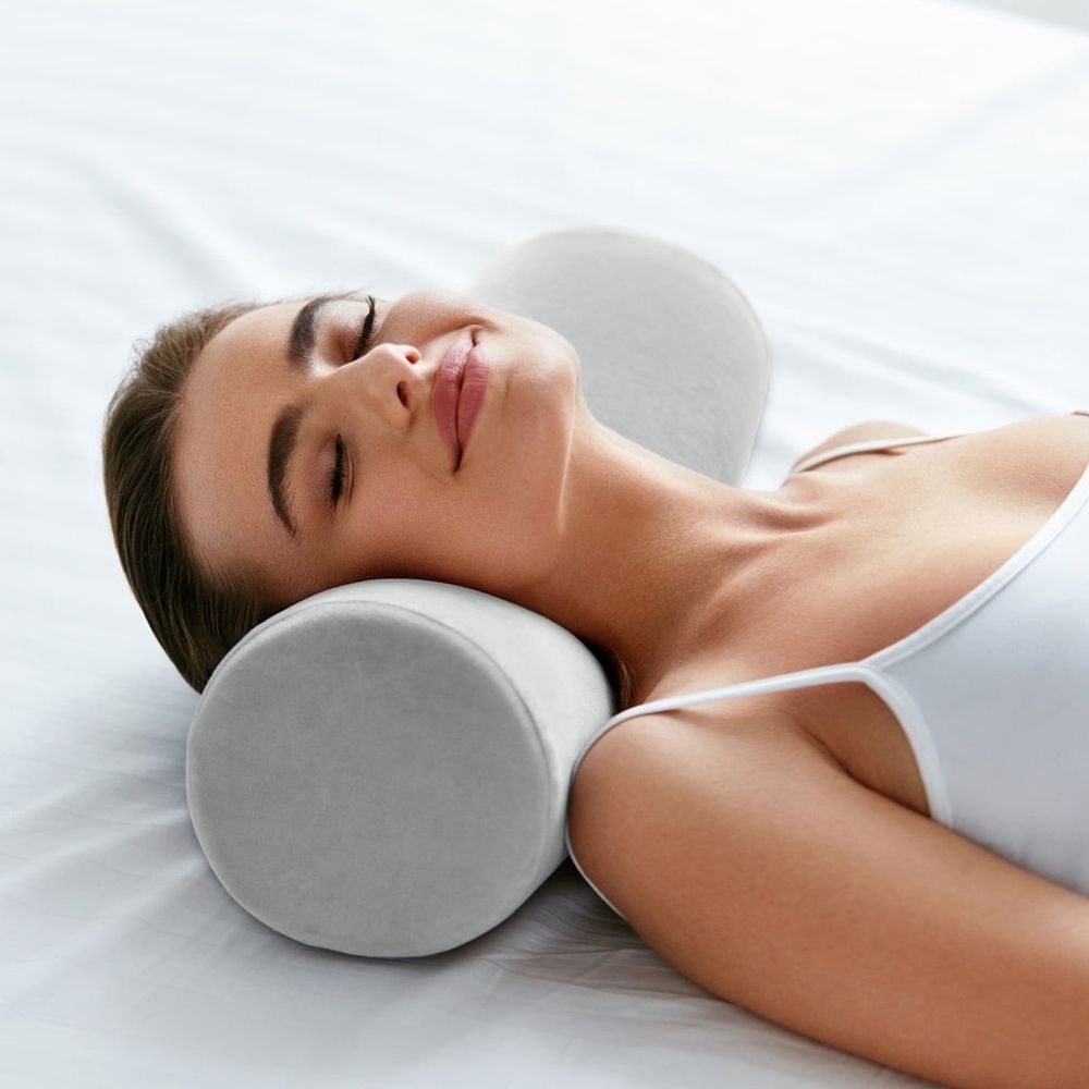 Cervical Neck Roll Foam Pillow, Bolster Pillow, Round Neck Pillows Support for Sleeping, Bolster Pillow for Bed, Legs, Back and Yoga, Ideal for Spine and Neck Support (4" x 17")