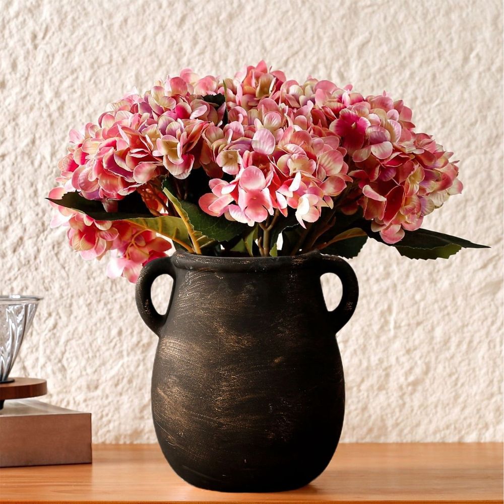 Vintage Double Ear Ceramic Vase, Handmade Antique Flower Utensil, Ideal for Rustic Home Decor, Perfect for Dining Tables, Fireplaces, and Gift Giving, Great for Friends and Family