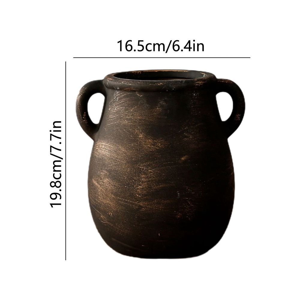 Vintage Double Ear Ceramic Vase, Handmade Antique Flower Utensil, Ideal for Rustic Home Decor, Perfect for Dining Tables, Fireplaces, and Gift Giving, Great for Friends and Family