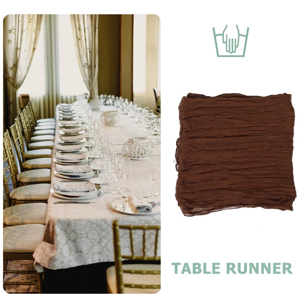 5Pcs Brown Boho Pleated Cheesecloth Table Runner for Wedding Table and Autumn Rustic Decor