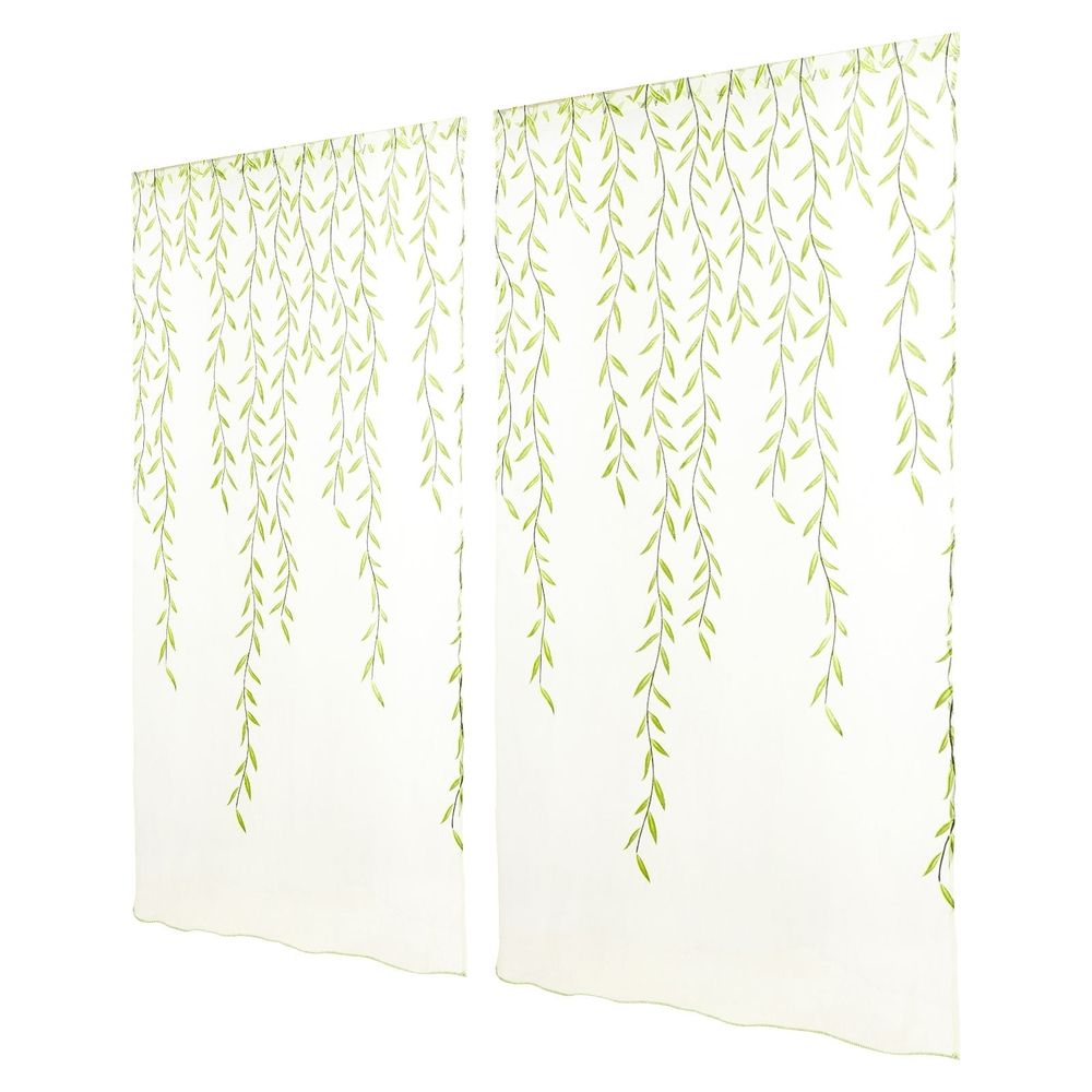 Green Transparent Curtains with Rod Pocket Sheer Voile Window Screen for Privacy and Natural Light