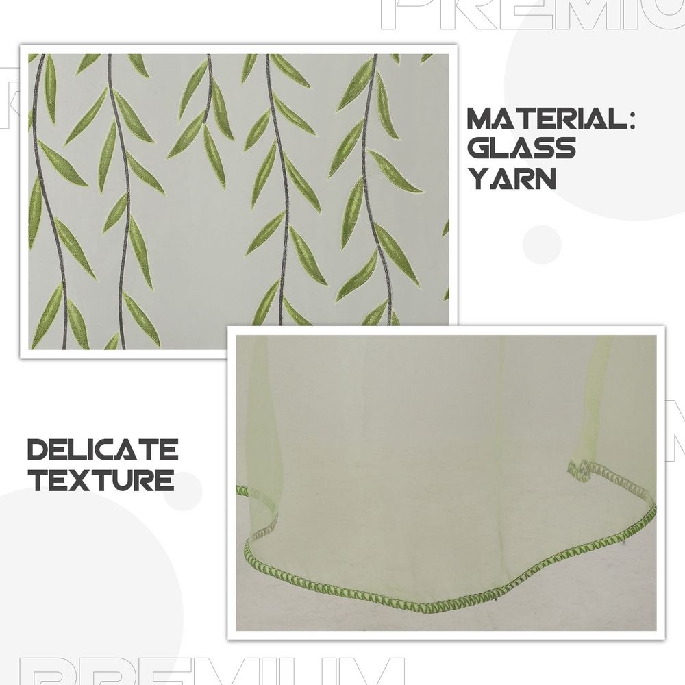 Green Transparent Curtains with Rod Pocket Sheer Voile Window Screen for Privacy and Natural Light