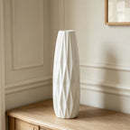 12-Inch White Ceramic Textured Vase for Modern Minimalist Home Decor