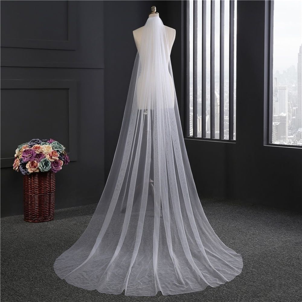 3M Long Wedding Veil Double Layer Tulle Cathedral Chapel Floor Veils with Hair Side Comb for Bride (White)