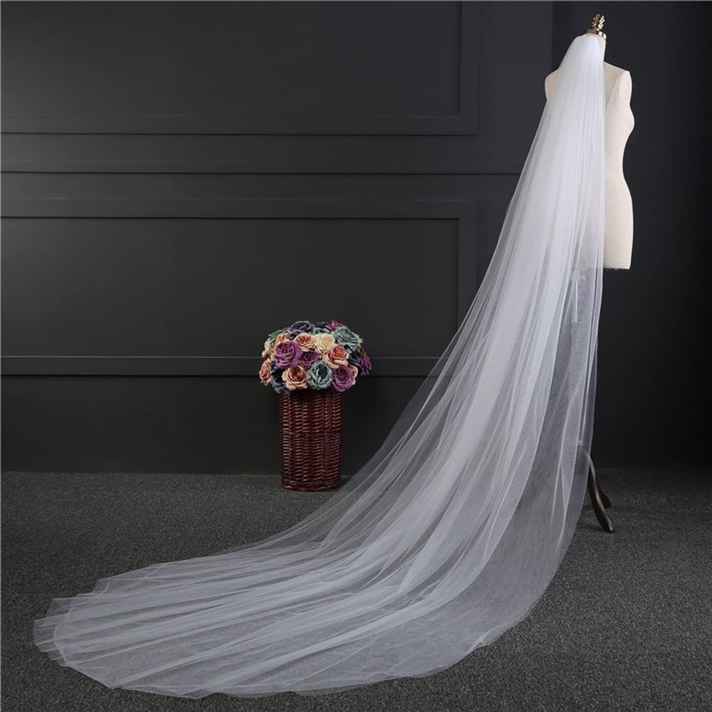 3M Long Wedding Veil Double Layer Tulle Cathedral Chapel Floor Veils with Hair Side Comb for Bride (White)