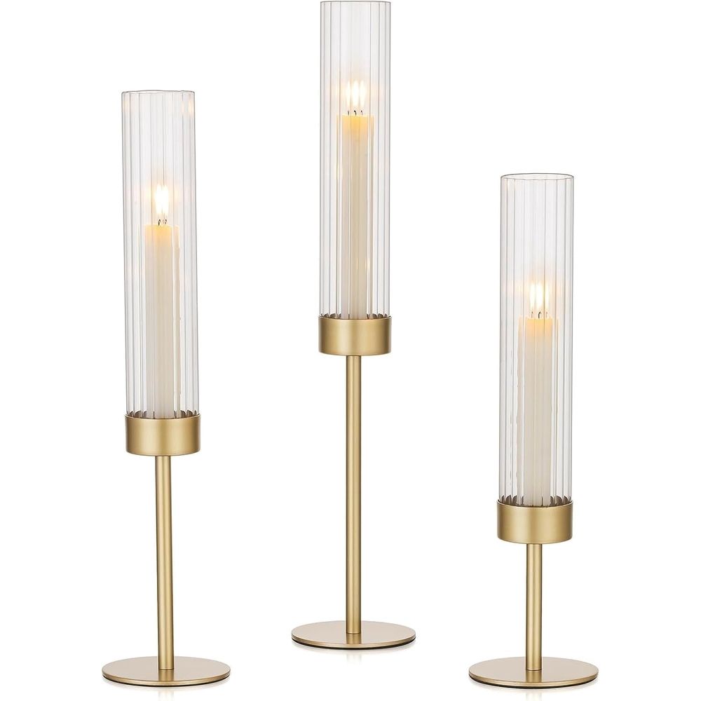 Candle Holders: Brass Candlestick Holders Set of 3 Tall Taper Candle Holders for Candlesticks Candle Sticks Holder Decor for Table Centerpiece Wedding Party