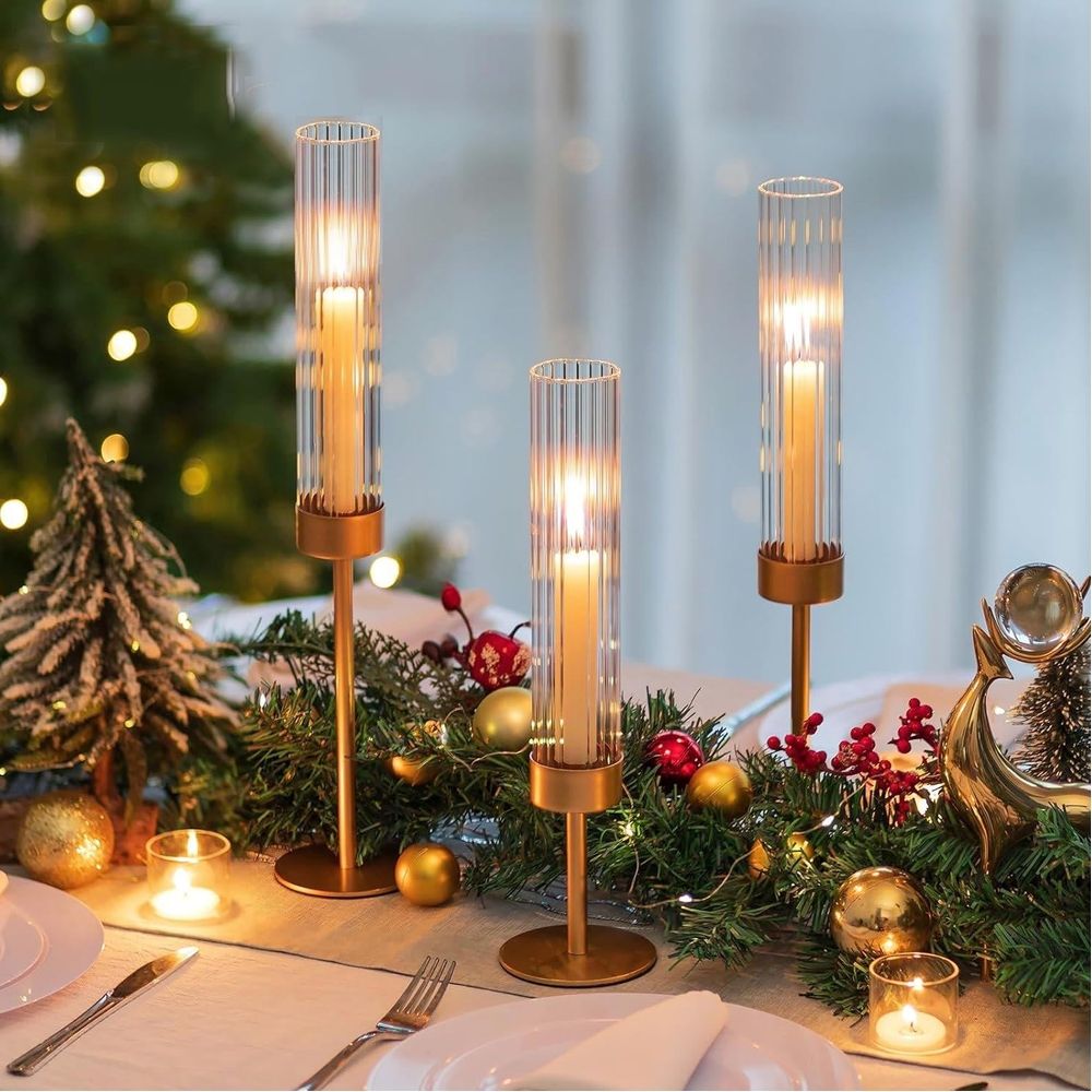 Candle Holders: Brass Candlestick Holders Set of 3 Tall Taper Candle Holders for Candlesticks Candle Sticks Holder Decor for Table Centerpiece Wedding Party