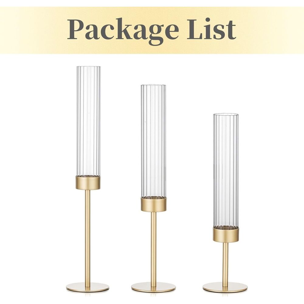 Candle Holders: Brass Candlestick Holders Set of 3 Tall Taper Candle Holders for Candlesticks Candle Sticks Holder Decor for Table Centerpiece Wedding Party