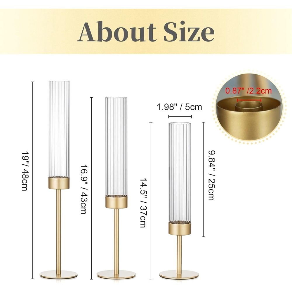 Candle Holders: Brass Candlestick Holders Set of 3 Tall Taper Candle Holders for Candlesticks Candle Sticks Holder Decor for Table Centerpiece Wedding Party