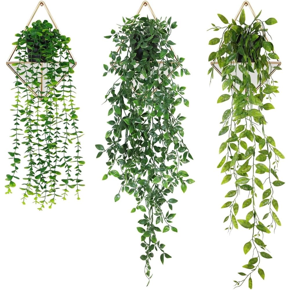 3Pcs Artificial Hanging Plant, Fake Hanging Plants with Pot, Greenery Faux Fake Ivy Decor, Fake Ivy Potted Plants for Indoor Outdoor, Home Decor Wall Room Patio Office Table Shelf