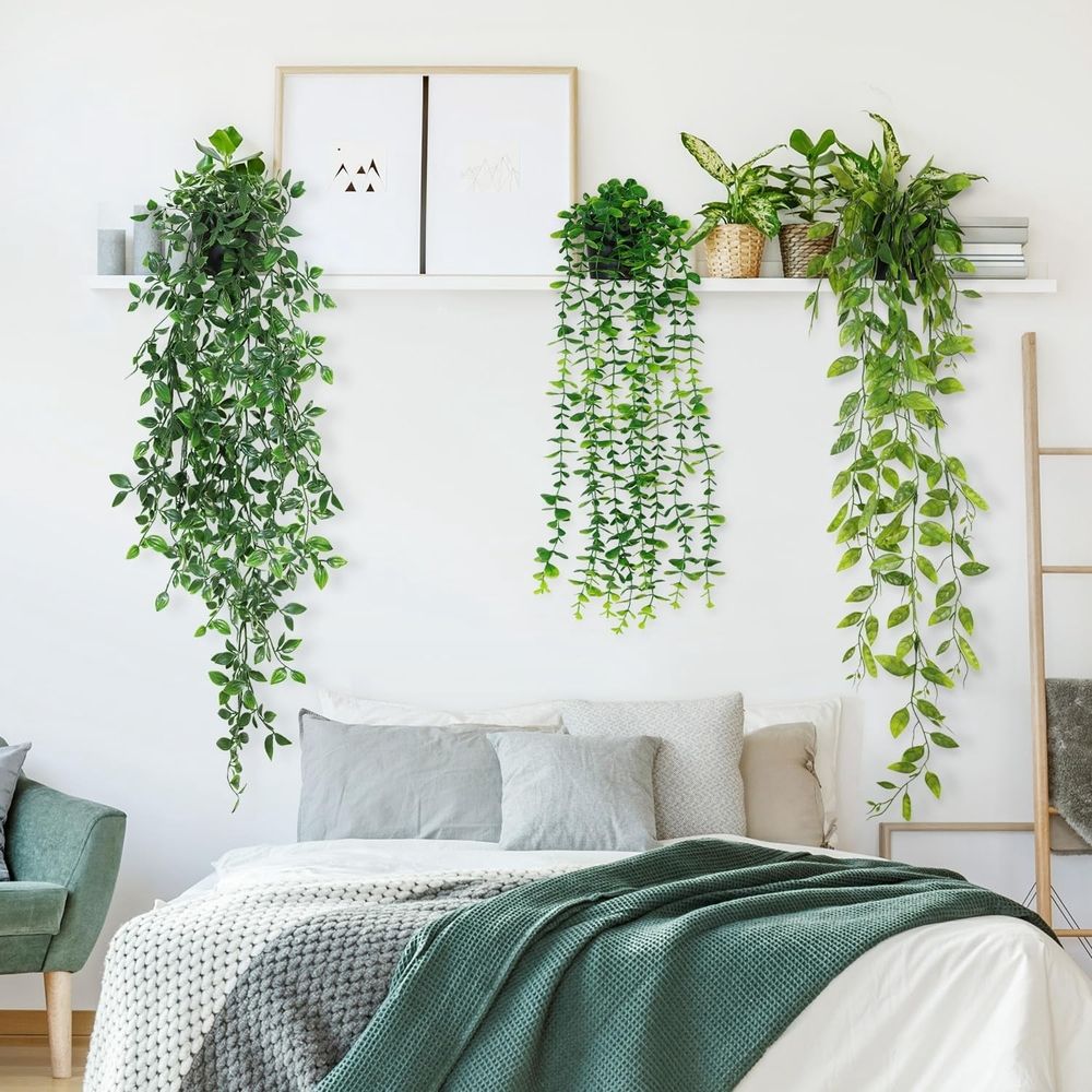 3Pcs Artificial Hanging Plant, Fake Hanging Plants with Pot, Greenery Faux Fake Ivy Decor, Fake Ivy Potted Plants for Indoor Outdoor, Home Decor Wall Room Patio Office Table Shelf