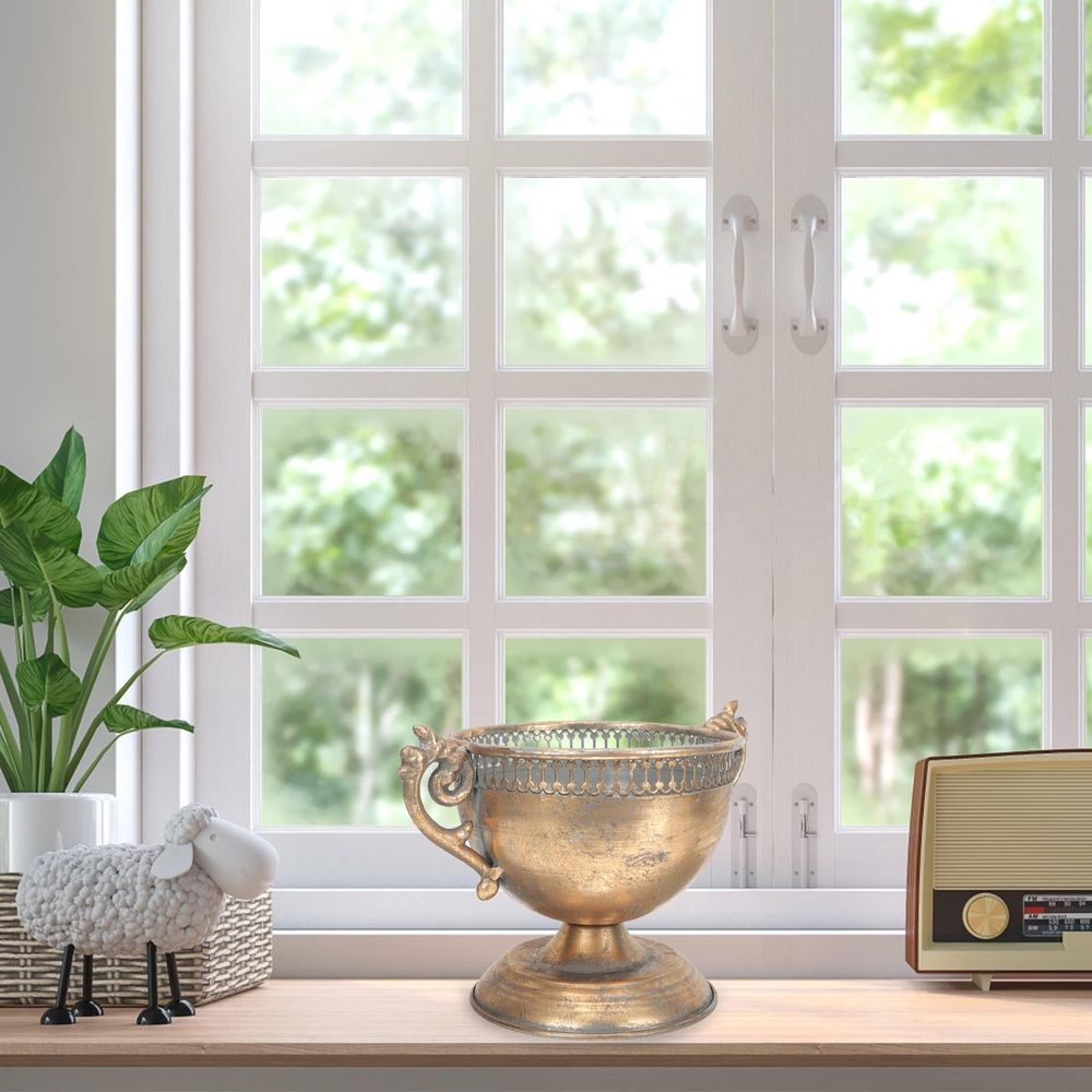 Metal Vase Golden Iron Vintage Style Decorative Vase for Home