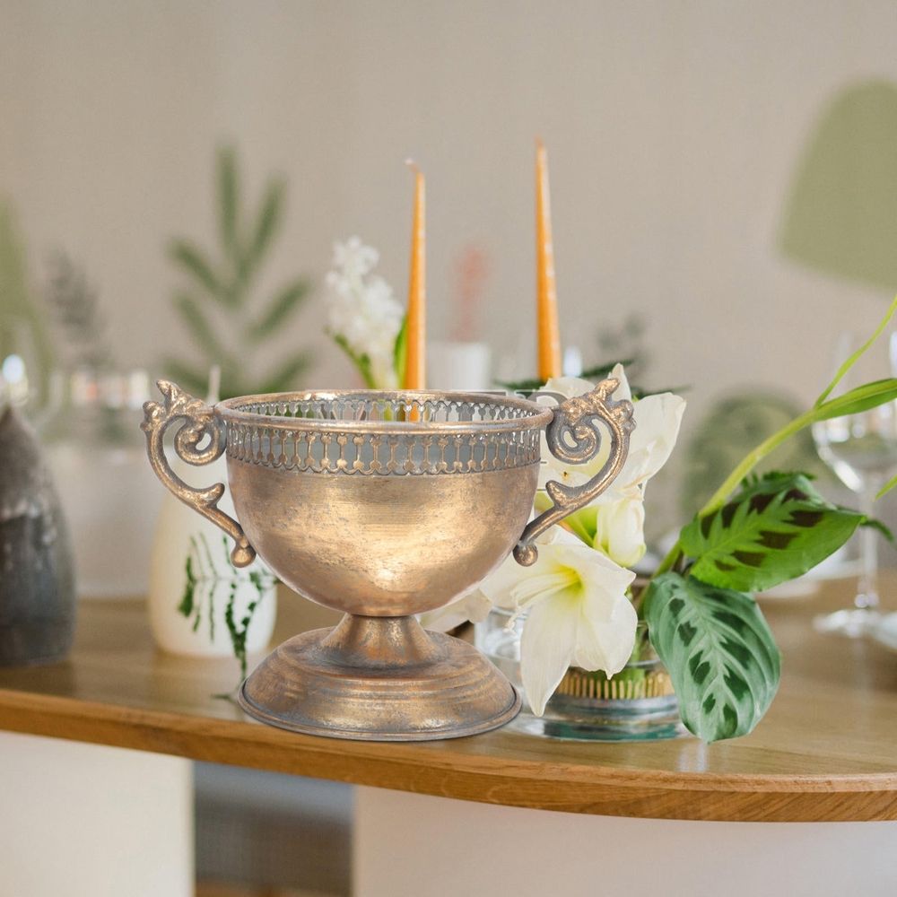 Metal Vase Golden Iron Vintage Style Decorative Vase for Home