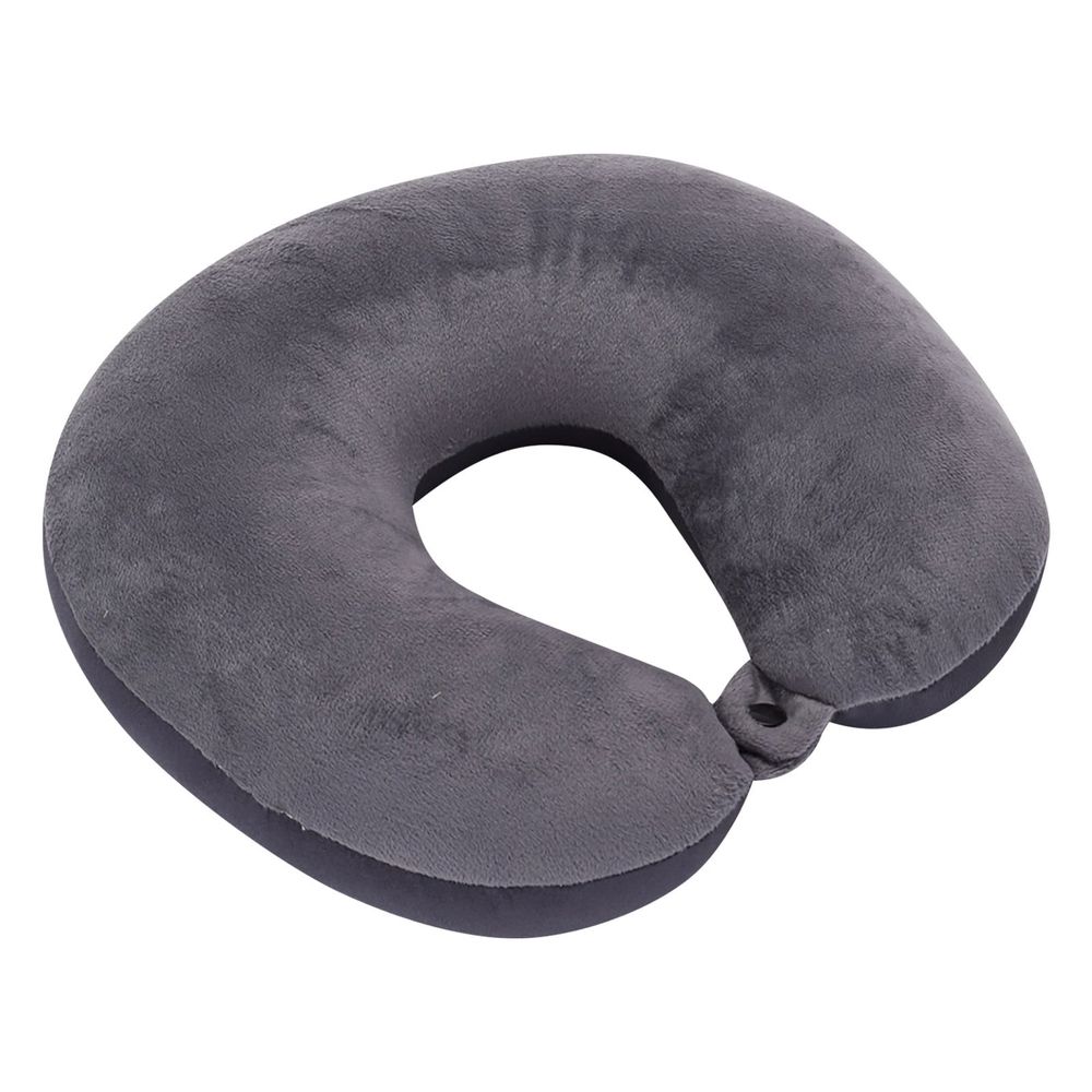 Grey Memory Foam Travel Pillow, Soft Neck Pillow for Sleeping on Airplane – Removable Washable Cover for No Neck Pain