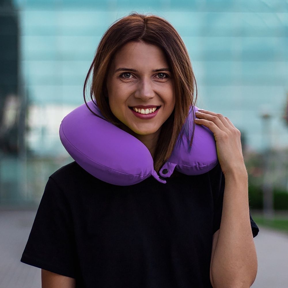 Grey Memory Foam Travel Pillow, Soft Neck Pillow for Sleeping on Airplane – Removable Washable Cover for No Neck Pain