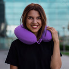 Grey Memory Foam Travel Pillow, Soft Neck Pillow for Sleeping on Airplane – Removable Washable Cover for No Neck Pain