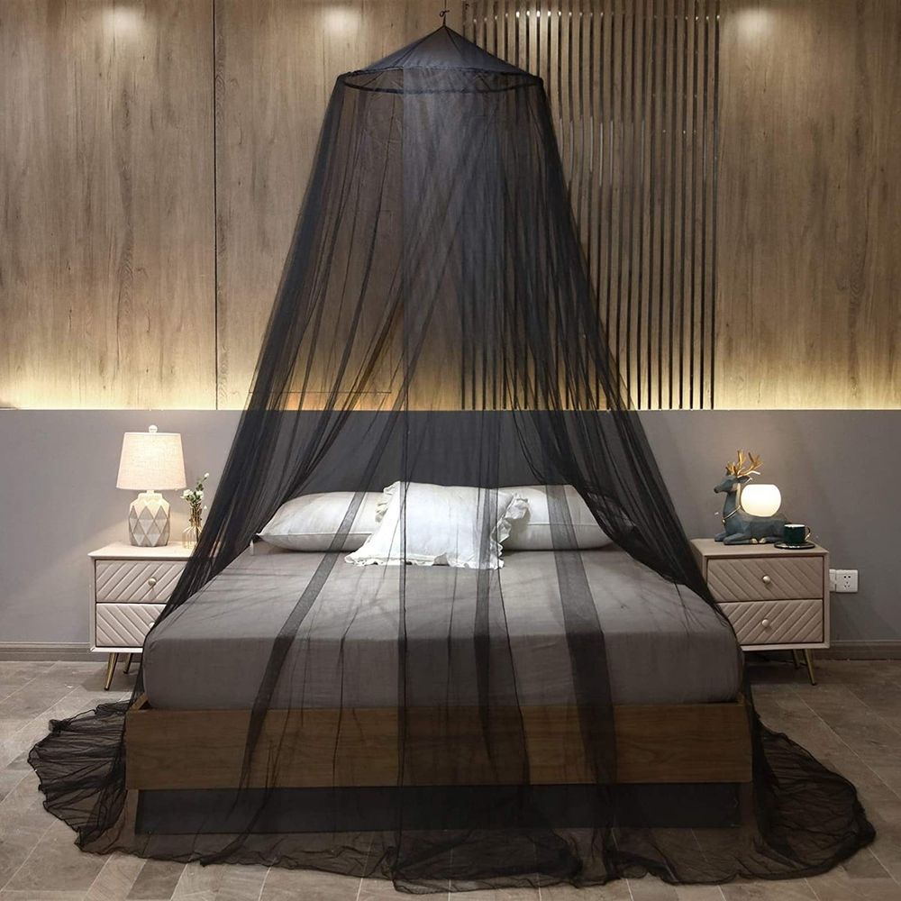 Black Starry Canopy Bed Curtain with Glowing Stars, Mosquito Net for Single, Twin, Full, Queen Bed – Room Decor for Bedroom