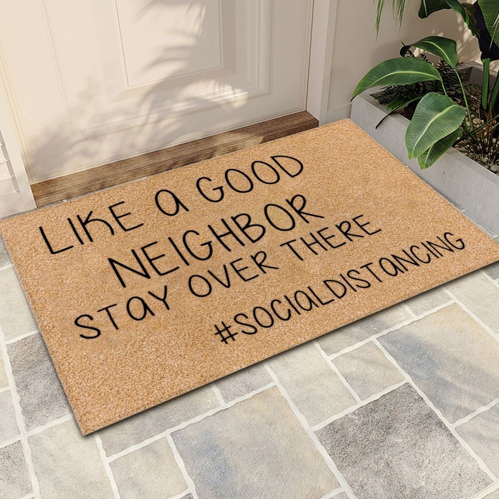 Doormat Funny Door Mat Non Slip Back Rubber Entry Way Doormat Outside Like A Good Neighbor Stay over there Standard Outdoor Welcome Mat for Bathroom Kitchen Indoor and Outdoor