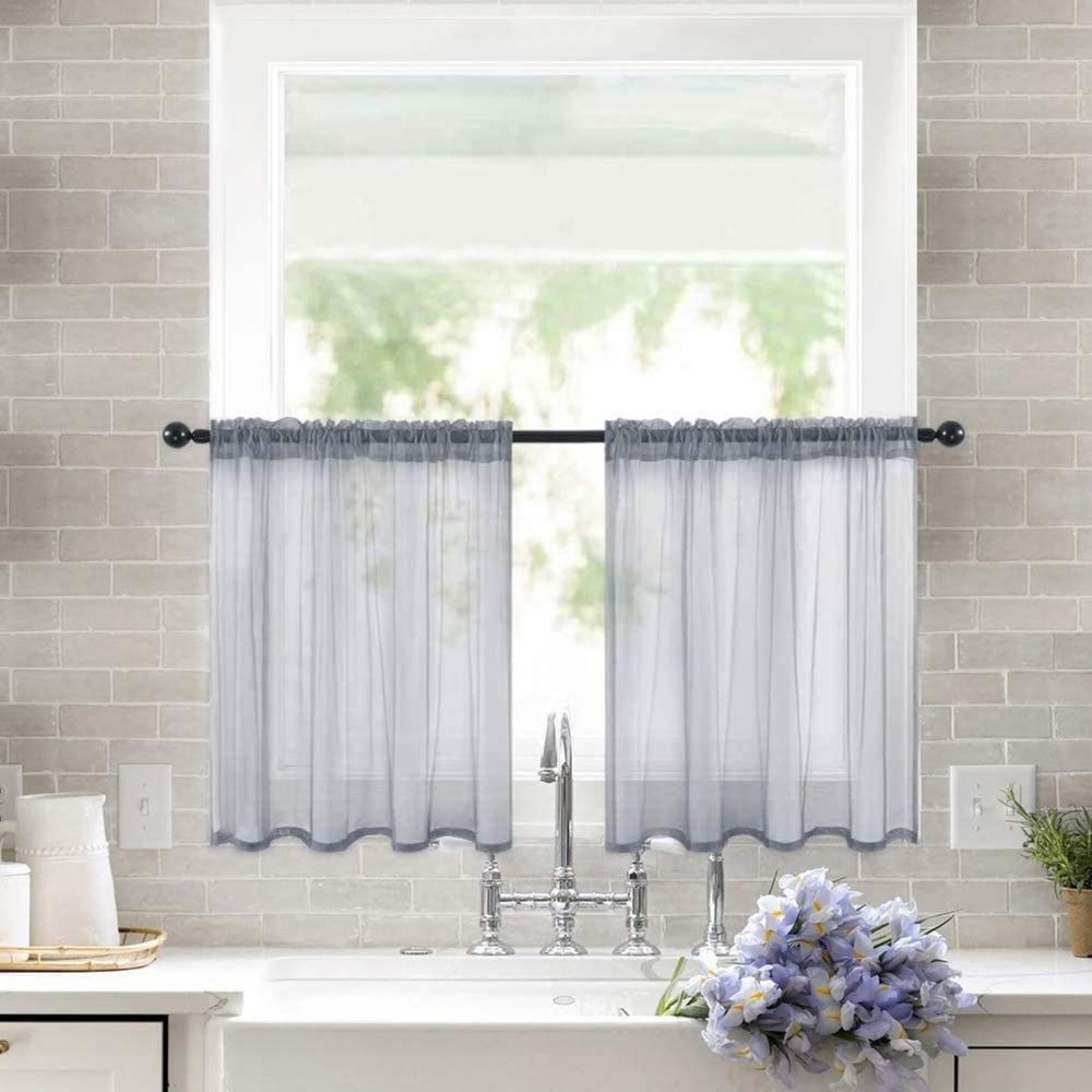 Bathroom Valances for Windows, Solid Colour Short Curtains Curtains Semi Kitchen Bathroom Thin Curtains Home Curtains(C, 54x17.7in)