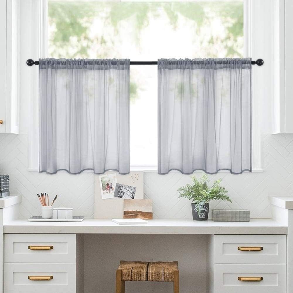 Bathroom Valances for Windows, Solid Colour Short Curtains Curtains Semi Kitchen Bathroom Thin Curtains Home Curtains(C, 54x17.7in)